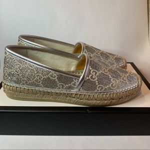 GUCCI lami nappa GG monogram espadrilles silver-beige | 37.5